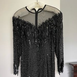 Niteline Black Long Sleeve Knee Length Sequin Dress